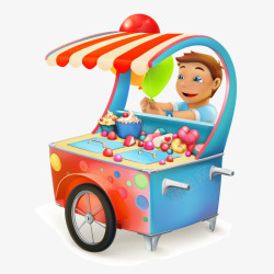 彩色糖果车前边的小男孩矢量图素材