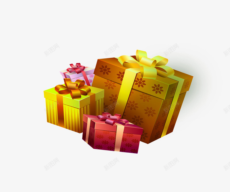 彩色礼品盒png免抠素材_新图网 https://ixintu.com 多个 成堆 礼品 礼品盒 红色 黄色