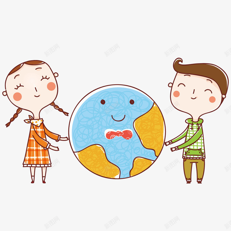 小孩介绍地球png免抠素材_新图网 https://ixintu.com 卡通 地球 小孩 插画 矢量人物