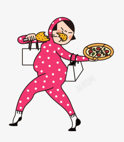 水刺卡通吃披萨的女人图高清图片