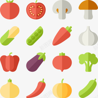 创意手绘水果蔬菜图标集合矢量图图标