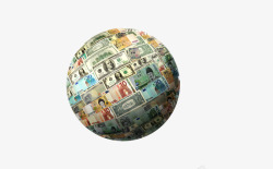 世界货币实物被纸币包围的地球高清图片