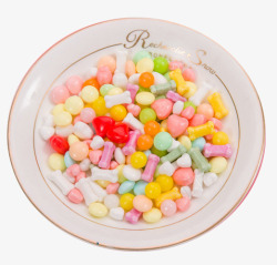 糖果颗粒白色瓷碗里的彩色糖豆高清图片