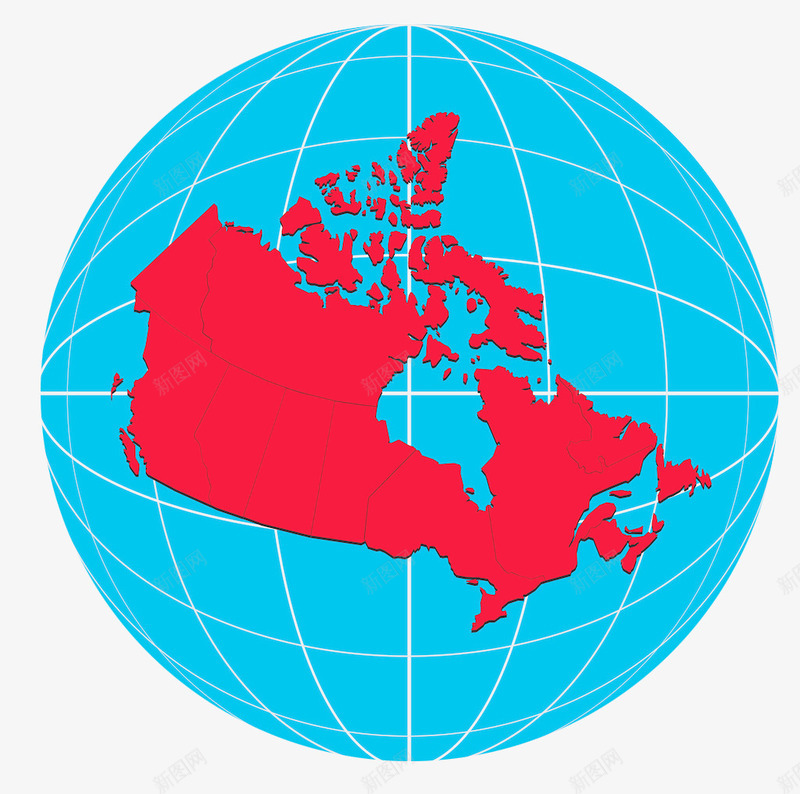 地球中的加拿大png免抠素材_新图网 https://ixintu.com 加拿大地图 地图 地球 平面 红色