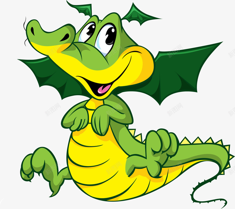 卡通绿色鳄鱼png免抠素材_新图网 https://ixintu.com 卡通 尾巴 爪子 绿色 翅膀 鳄鱼