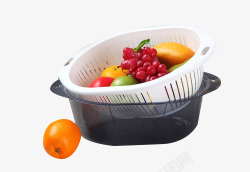 分格置物篮洗干净的水果蔬菜高清图片