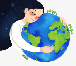 拥抱地球手绘插画地球一小时爱护地球高清图片