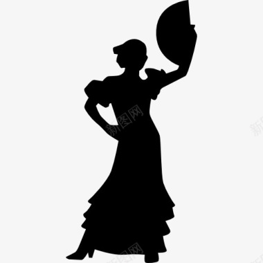 弗拉门戈的女人女性剪影跳舞图标图标