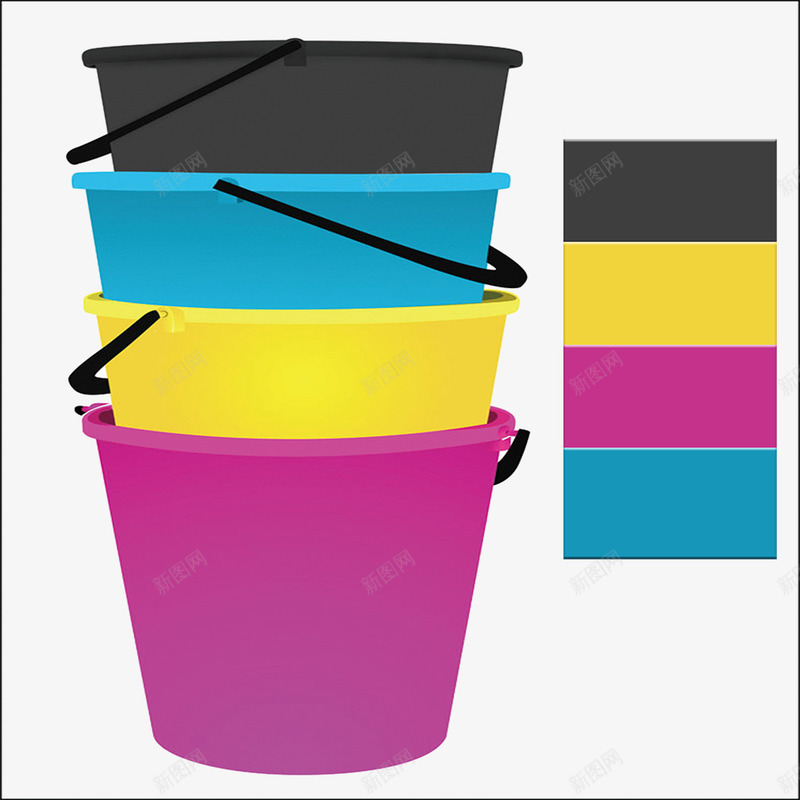 彩色塑料水桶广告背景png免抠素材_新图网 https://ixintu.com 广告背景设计 彩色塑料水桶 水桶 色块