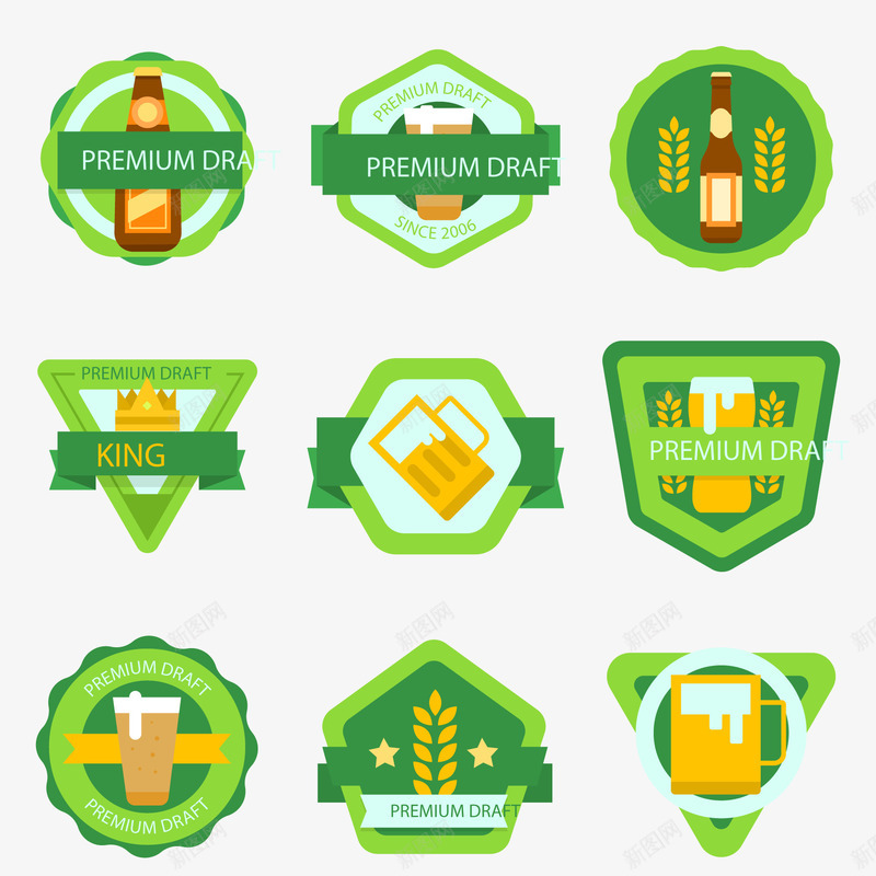 绿色优质啤酒标签矢量图ai免抠素材_新图网 https://ixintu.com 制作 啤酒 小麦 标签 植物 绿色 贴纸 饮品 矢量图