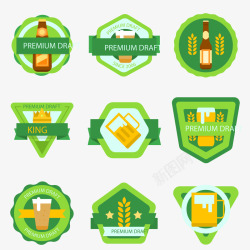 纯手工制作标签绿色优质啤酒标签矢量图高清图片