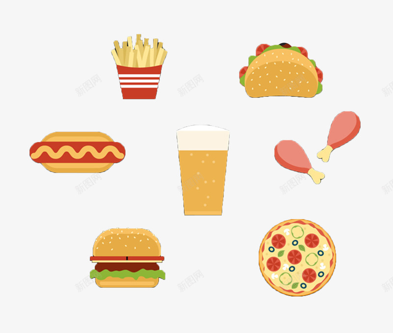 创意快餐厅小图标png_新图网 https://ixintu.com 披萨快餐图标 汉堡创意图标 薯条创意图标 鸡腿啤酒快餐图标
