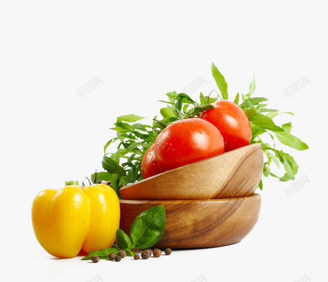 瓜果蔬菜png免抠素材_新图网 https://ixintu.com 红色番茄 绿色蔬菜 西红柿 食材 黄色辣椒