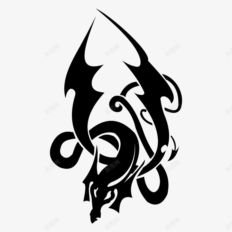 创意纹身png免抠素材_新图网 https://ixintu.com 创意龙纹身 折叠的龙 纹身 长翅膀的龙 黑色龙 黑色龙纹身