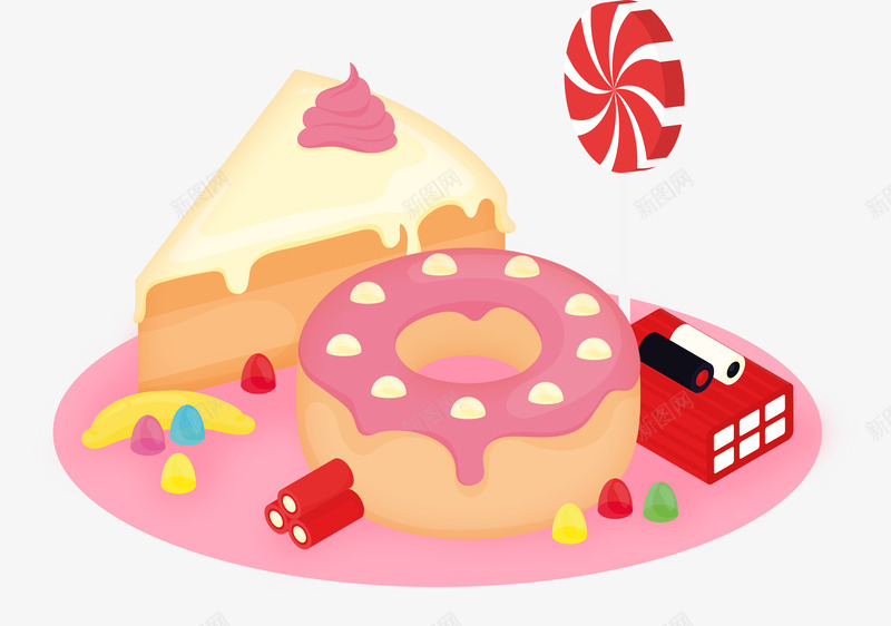 少女心食品png免抠素材_新图网 https://ixintu.com 卡通有趣 扁平化 甜甜圈 矢量图案 糖果 蛋糕