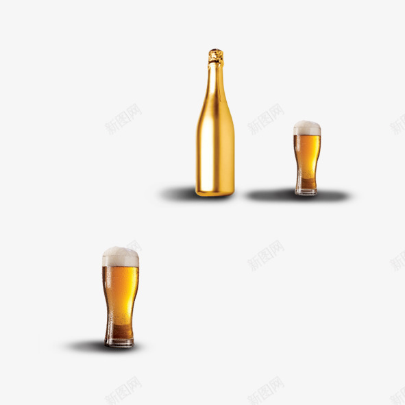 金色酒瓶和啤酒psd免抠素材_新图网 https://ixintu.com 啤酒 酒吧 酒瓶 金色