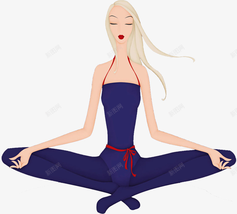 卡通练瑜伽服女性图png免抠素材_新图网 https://ixintu.com 做瑜伽 卡通 打坐 打坐小人 插图 时尚的 蓝色的 运动 静心