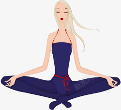 静心打坐卡通练瑜伽服女性图高清图片