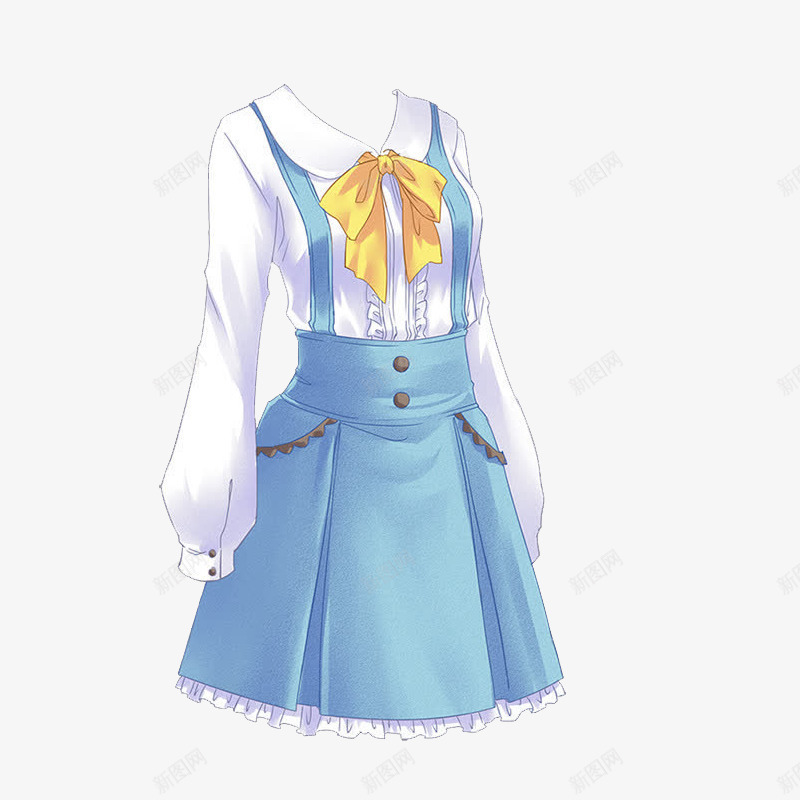 手绘学生装png免抠素材_新图网 https://ixintu.com 服装 校服 衣服 衬衣 裙子