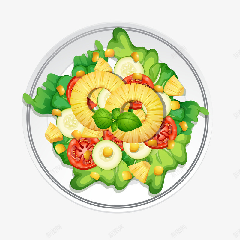 绿色蔬菜水果沙拉png免抠素材_新图网 https://ixintu.com 减肥餐 卡通食物 绿色食品 背景装饰 菠萝 蔬菜沙拉