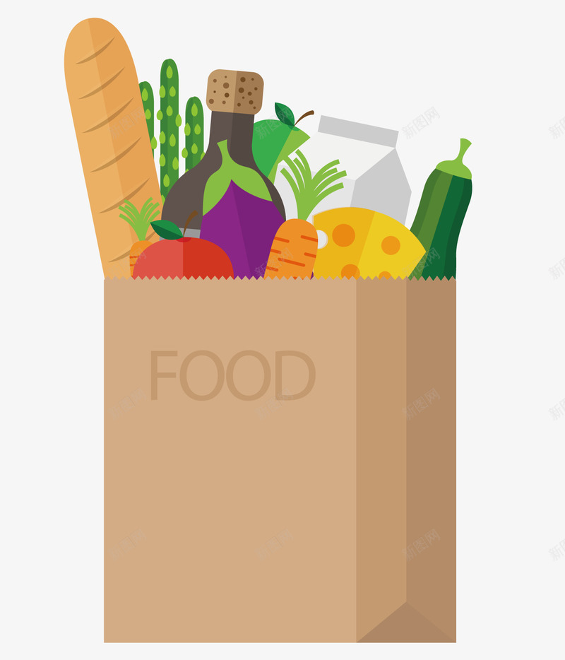 袋子里的食物矢量图ai免抠素材_新图网 https://ixintu.com 吃的 胡萝卜 蔬菜 袋子里的食物 食品 食物 矢量图