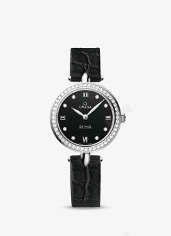 碟飞典雅系列欧米茄腕表手表黑色镶钻女表高清图片