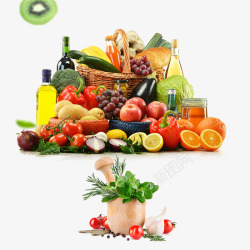 果蔬饮品篮子里的新鲜果蔬食材装饰高清图片