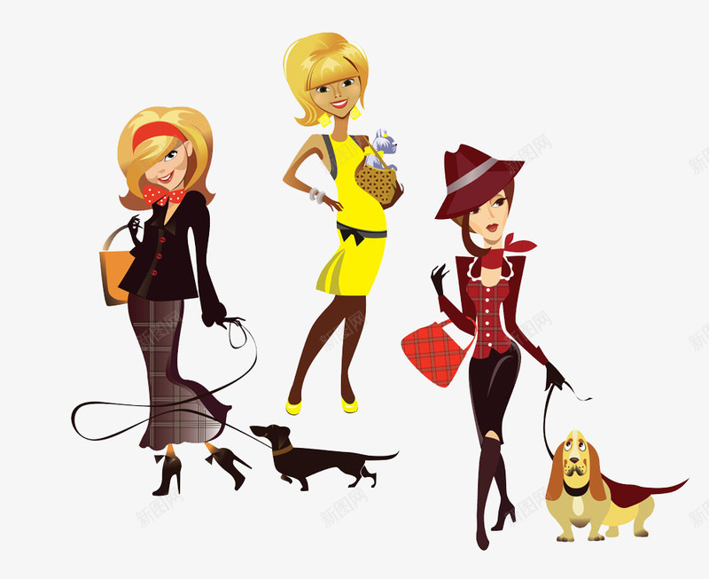 遛狗的时尚女性png免抠素材_新图网 https://ixintu.com 剪影 卡通 可爱 合集 女人 女孩 女性 宠物 手绘 时尚