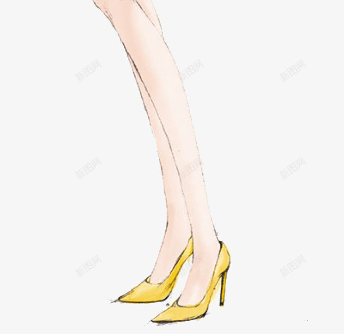 手绘时尚女性png免抠素材_新图网 https://ixintu.com 卡通 卷发 手绘 时尚女性 简图 高跟鞋 黄色的