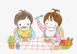 两个萝卜卡通小孩吃面高清图片