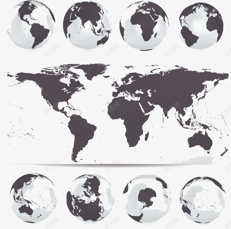 地图与地球png免抠素材_新图网 https://ixintu.com 七大洲地图 世界地图 矢量地图