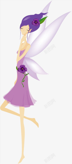紫色水彩画手绘带翅膀的小精灵高清图片