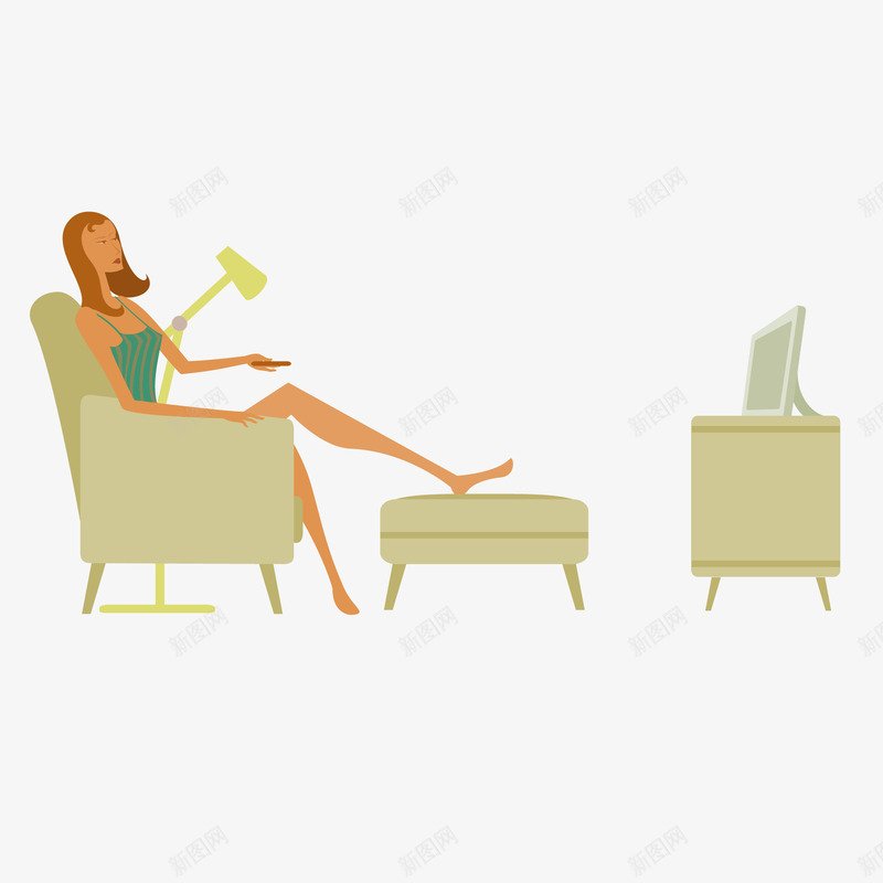 坐在沙发上看电视的人物矢量图ai免抠素材_新图网 https://ixintu.com 人物设计 卡通 坐着看电视 女性人物 家居沙发 看电视 矢量图
