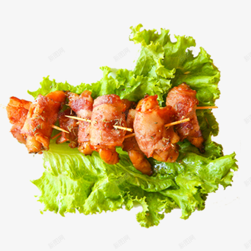 一份牙签肉png免抠素材_新图网 https://ixintu.com 手绘 木质 牙签 生菜 简图 绿色的 肉 蔬菜 食物