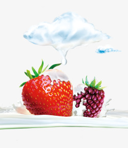 品花创意牛奶中的草莓高清图片