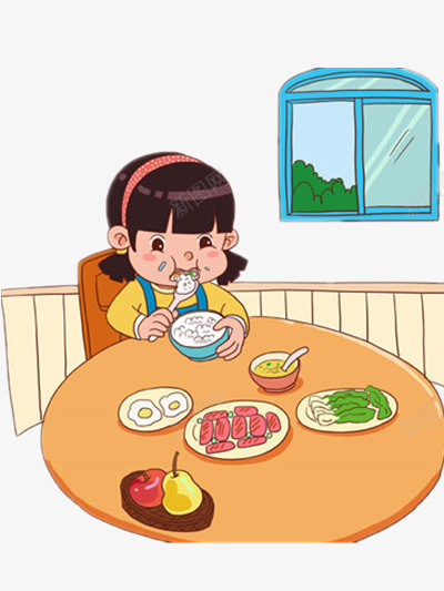 小孩吃饭png免抠素材_新图网 https://ixintu.com 人物 卡通 坐在餐桌前 小朋友一起吃饭 彩色 蔬菜