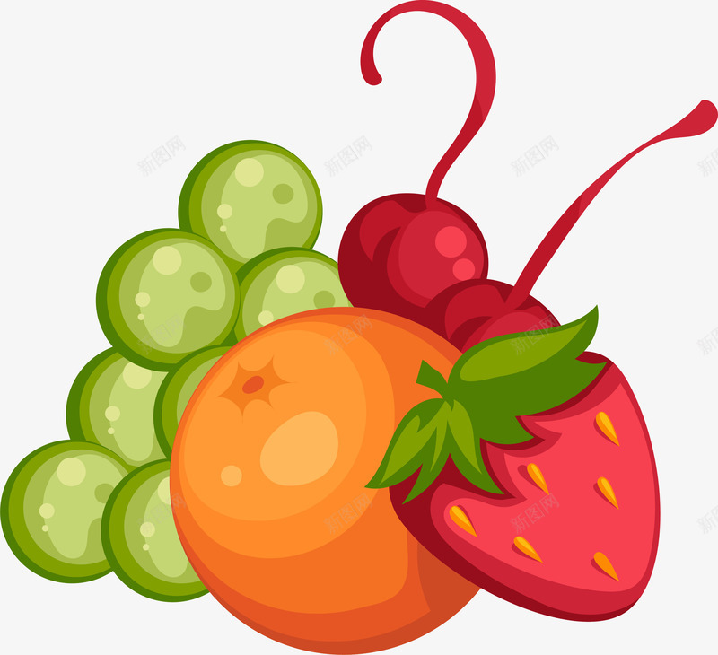 卡通水果png免抠素材_新图网 https://ixintu.com 卡通装饰 小樱桃 扁平化 矢量图案 红色草莓 葡萄