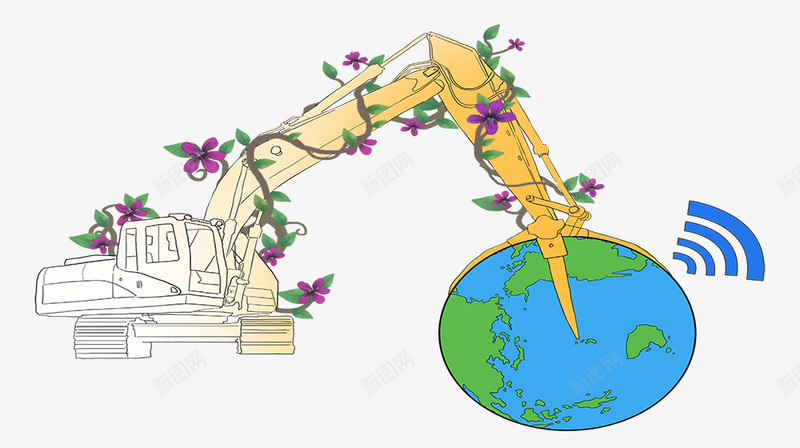 地球资源被挖掘稀缺卡通装饰png免抠素材_新图网 https://ixintu.com 卡通 卡通地球 地球 挖掘机 稀缺 警告 资源