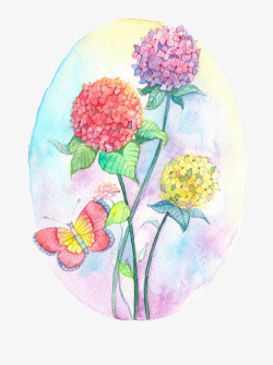 小清新手绘鲜花蝴蝶素材