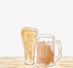 两个手绘玻璃啤酒杯素材