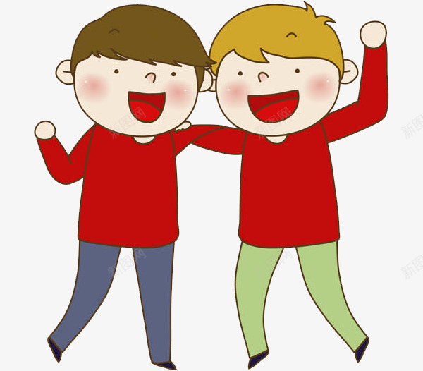 并肩微笑的两个小男孩png免抠素材_新图网 https://ixintu.com 两兄弟 卡通 可爱 开心 微笑 手绘 男孩 红色 衣服 高兴