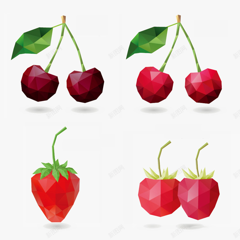 几何立体草莓樱桃png免抠素材_新图网 https://ixintu.com 几何 几何樱桃 几何草莓 水果 立体 红色