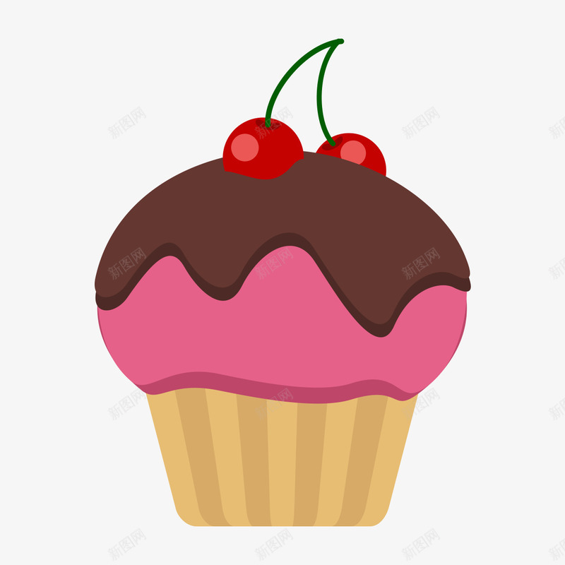 卡通纸杯樱桃蛋糕png免抠素材_新图网 https://ixintu.com 下午茶 卡通纸杯蛋糕 小蛋糕 巧克力蛋糕 樱桃 点心 甜点 蛋糕