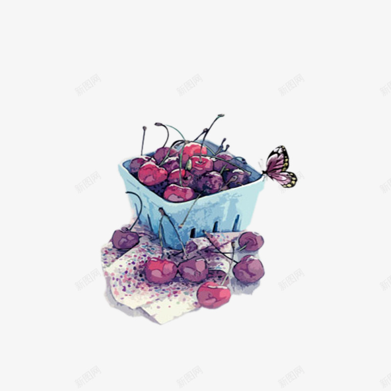 彩绘盒子里的樱桃png免抠素材_新图网 https://ixintu.com 彩色 水果 盒子 美味 蝴蝶 野餐 餐巾