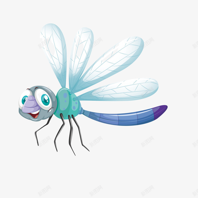 蓝色蜻蜓矢量图ai免抠素材_新图网 https://ixintu.com 圆弧 弯曲 渐变 眼睛 纹理 翅膀 自然 蓝色 触角 矢量图