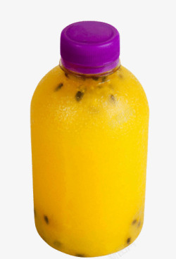 金黄色果汁紫色瓶盖塑料瓶装黄金百香果果汁高清图片
