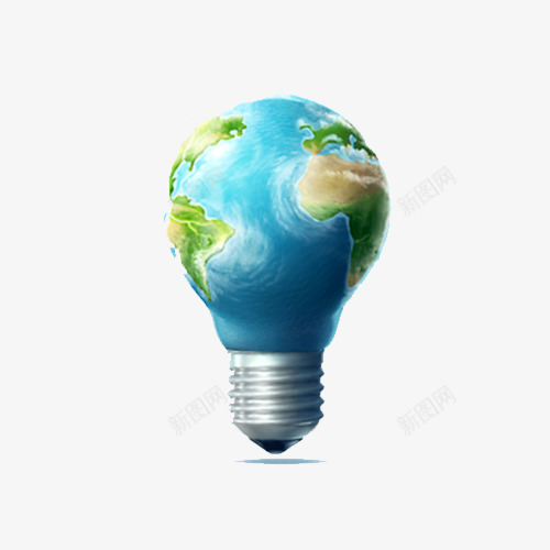手绘灯泡地球png免抠素材_新图网 https://ixintu.com 亮的灯泡 写实手绘 地球 灯泡
