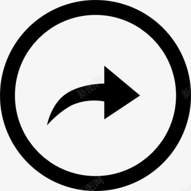 弯曲的右箭头在圆形按钮图标图标