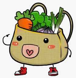 绿色背包装着新鲜蔬菜的小背篓卡通形象高清图片