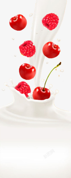 树莓樱桃牛奶素材